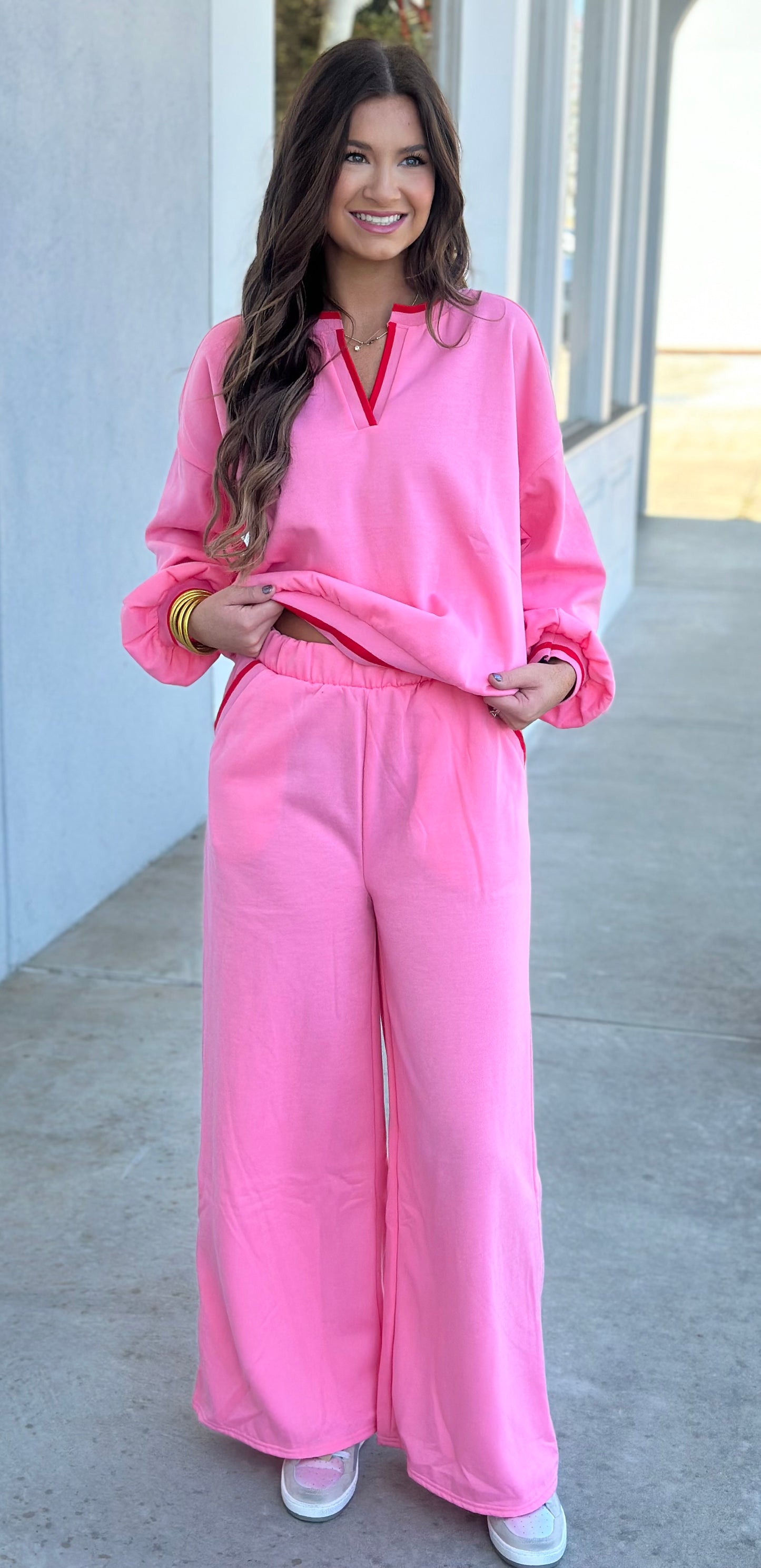 Pink/Red Color Block Pant SET