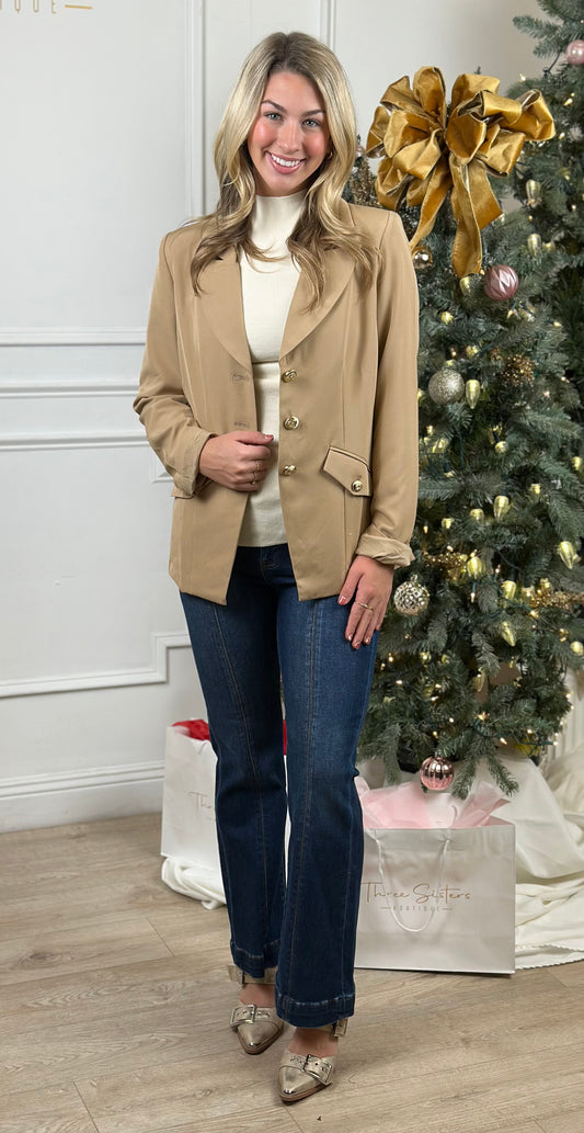 Gold Hardware Button Cuff Blazer