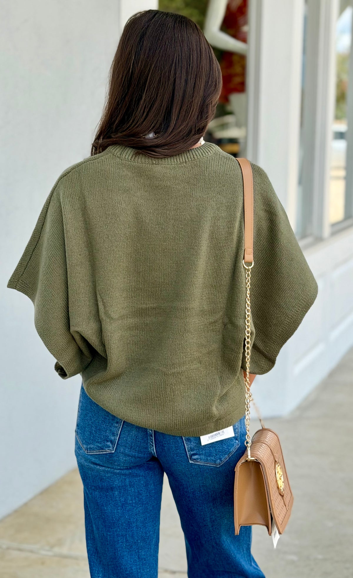 Oversized Round Neck Sweater Top, Olive