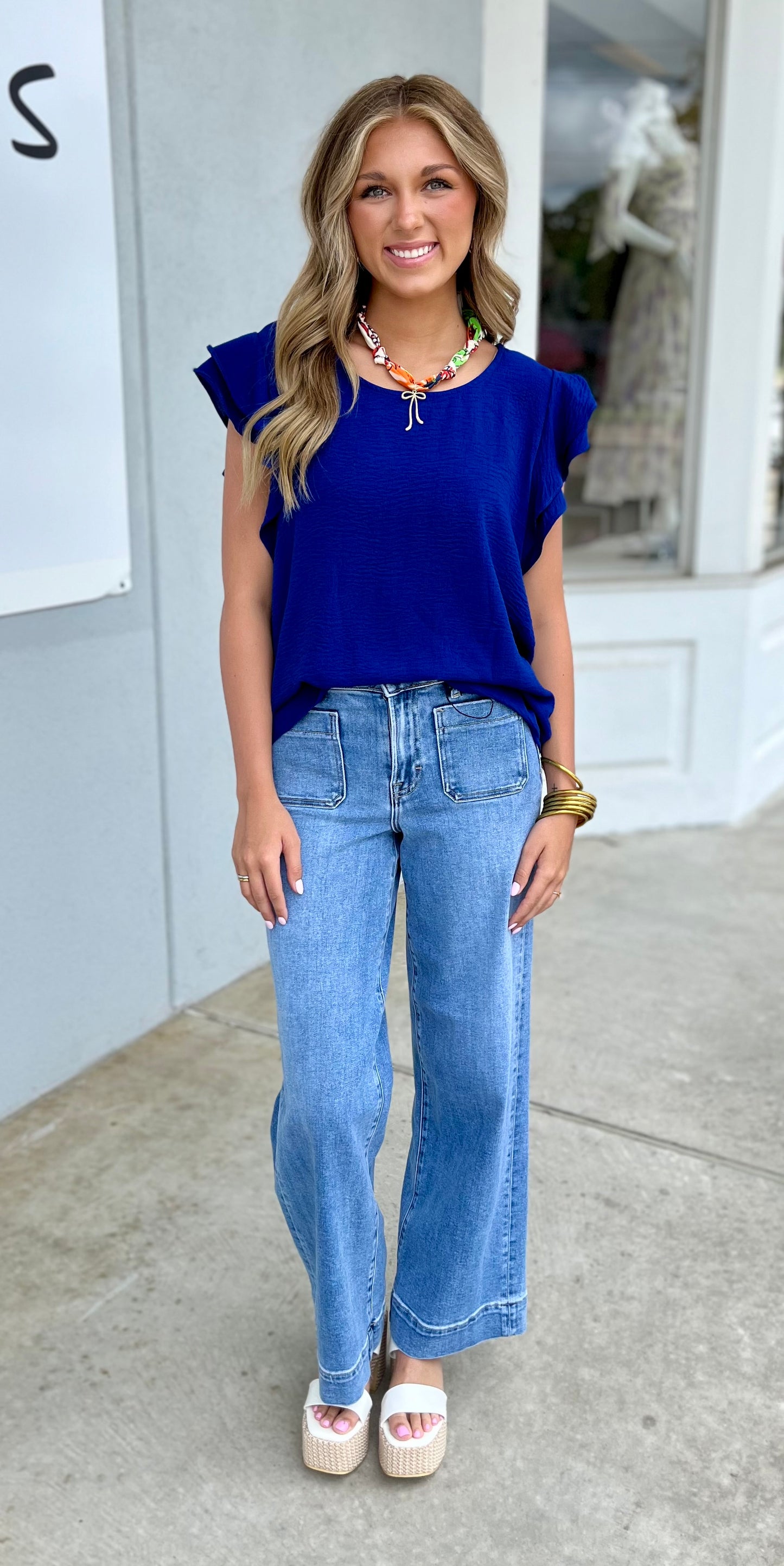 Ruffle Sleeve Top , Royal