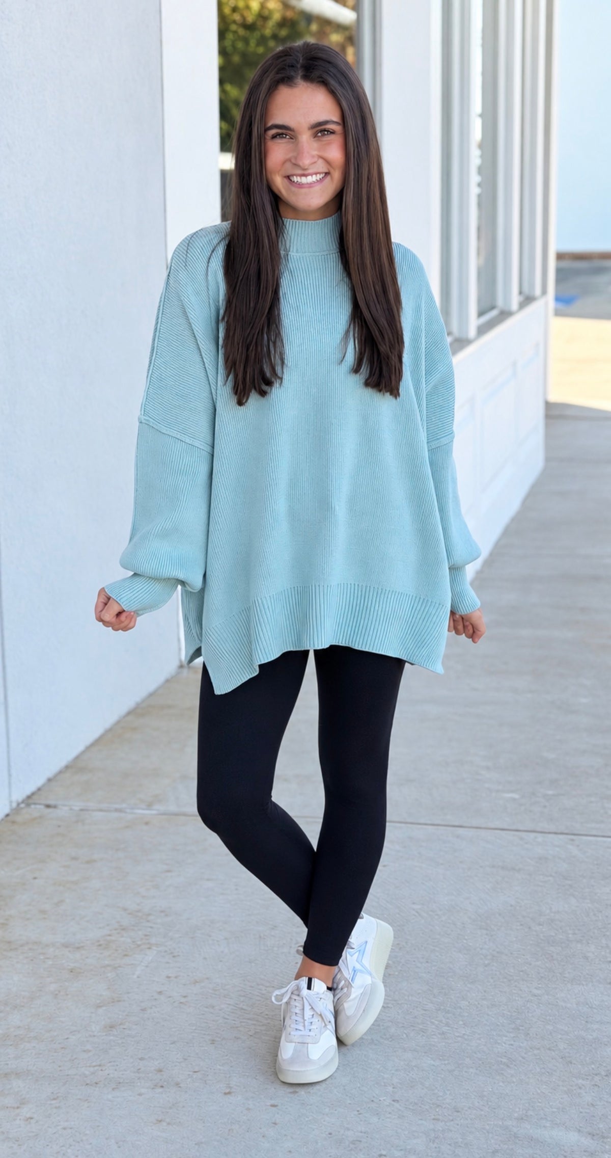 Side Slit Oversized Sweater, Sea Angel