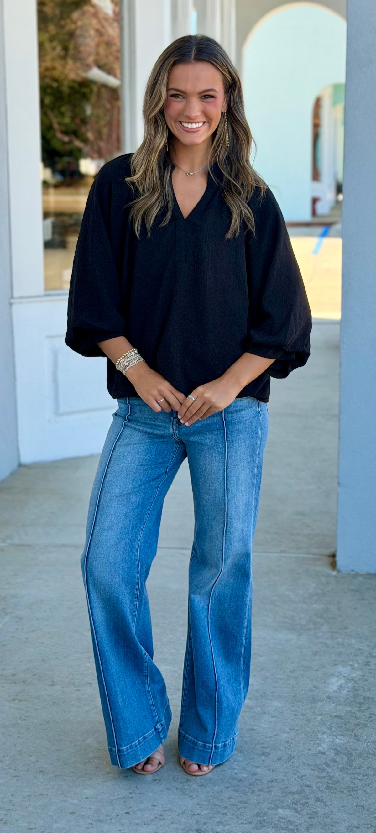 Black Balloon Sleeve Blouse