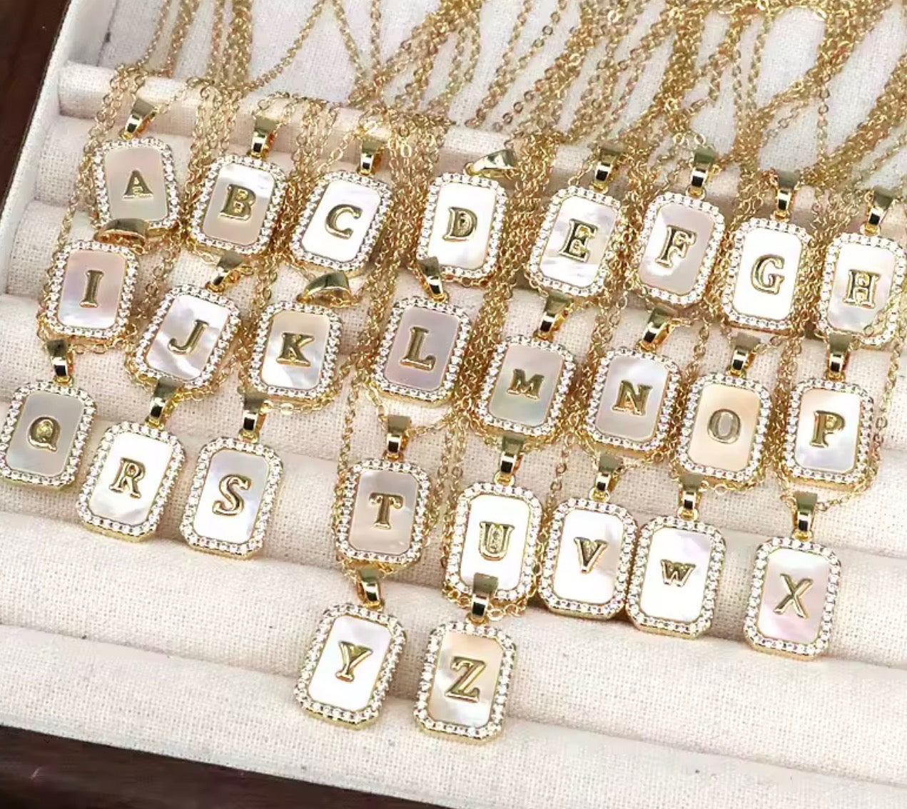 Rectangle Opal Letter Necklace