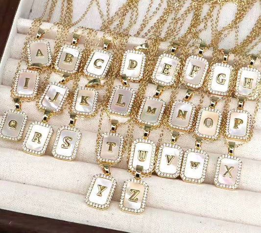 Rectangle Opal Letter Necklace