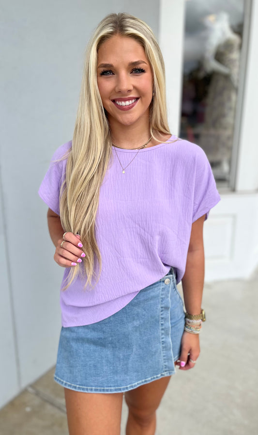 Short Sleeve Round Neck Top , Lavender