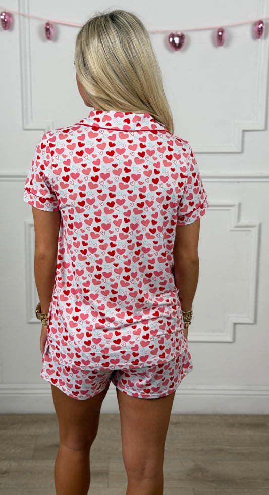 Button Up Sleep Short SET , All You Need Is Love