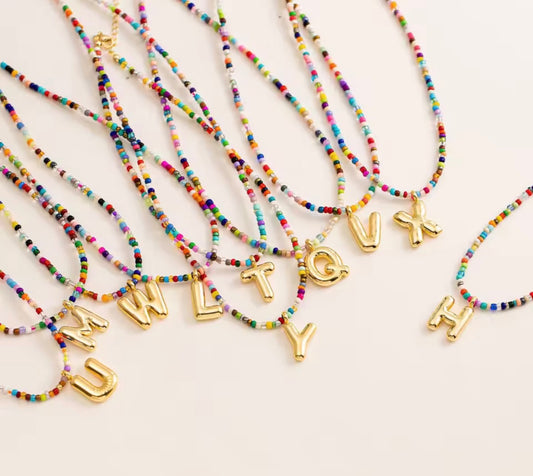 Rainbow Bead Letter Necklace
