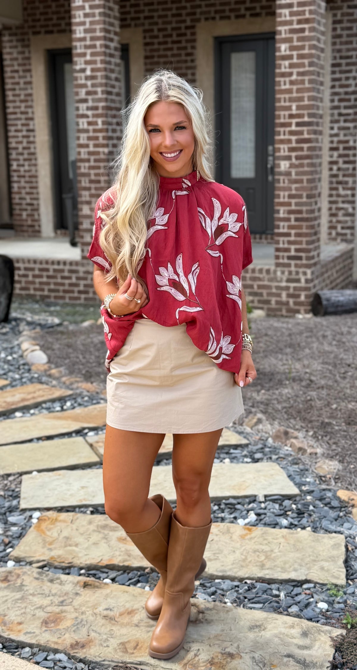 Embroidered Floral Blouse, Auburn