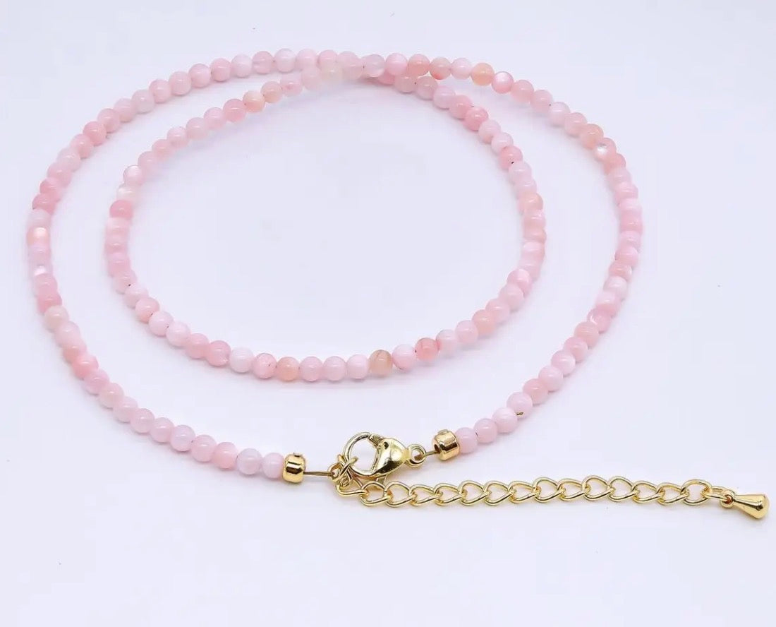24k Gold Filled 3mm Pink Gloss Round Pearl 15.5in Necklace