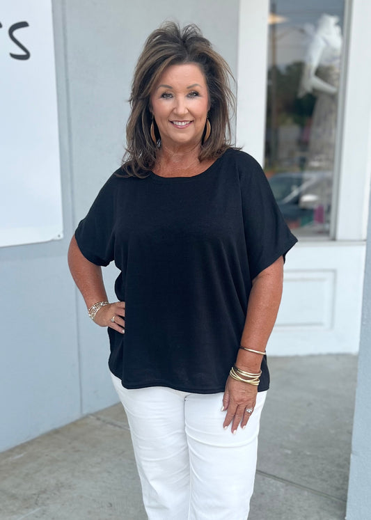 Plus Round Neck Top , Black