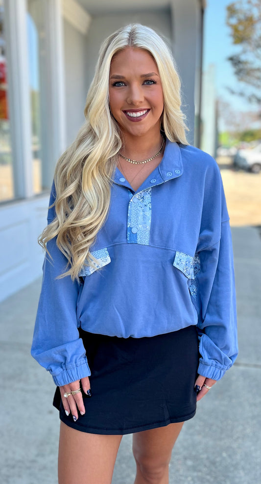 Dark Blue Ditsy Floral Pullover