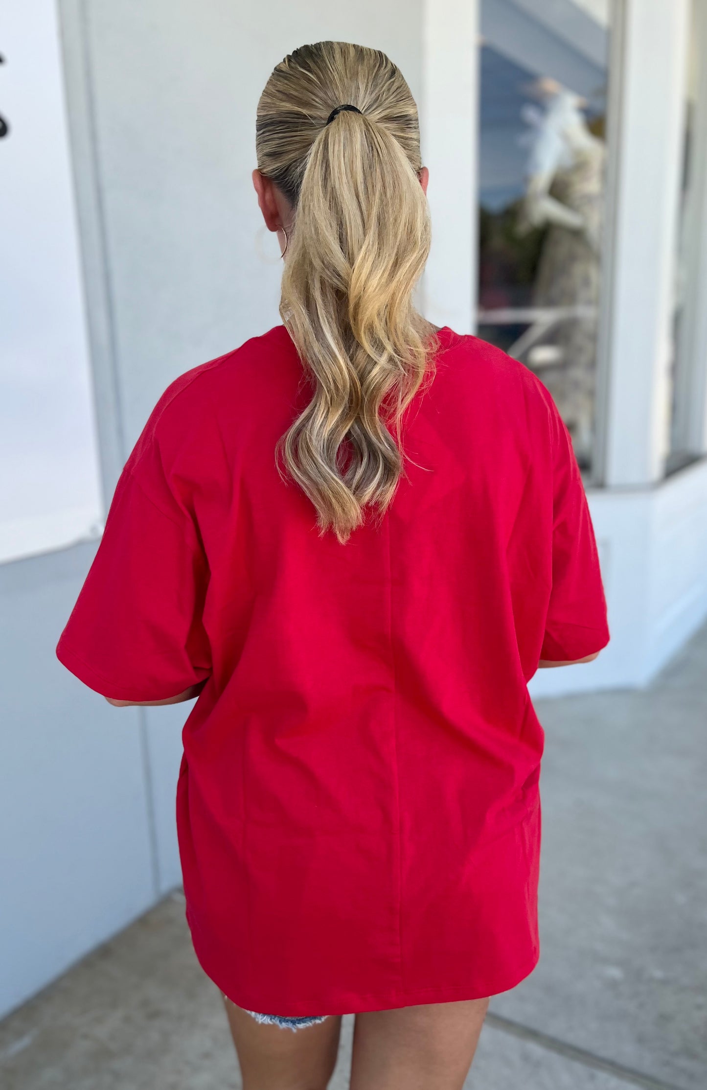 Loose Fit Cotton Short Sleeve Top, Ruby