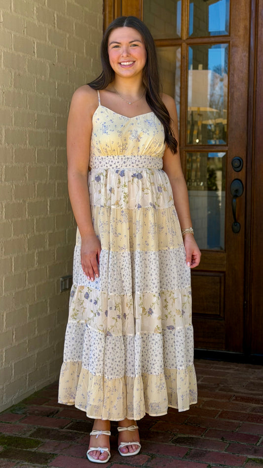 Yellow Multi Mixed Floral Bow Back Midi Dress