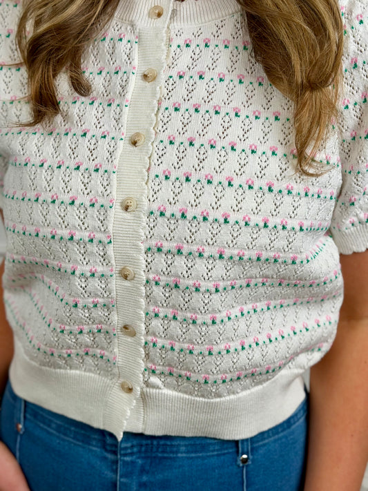 Cream Ditsy Floral Cardigan