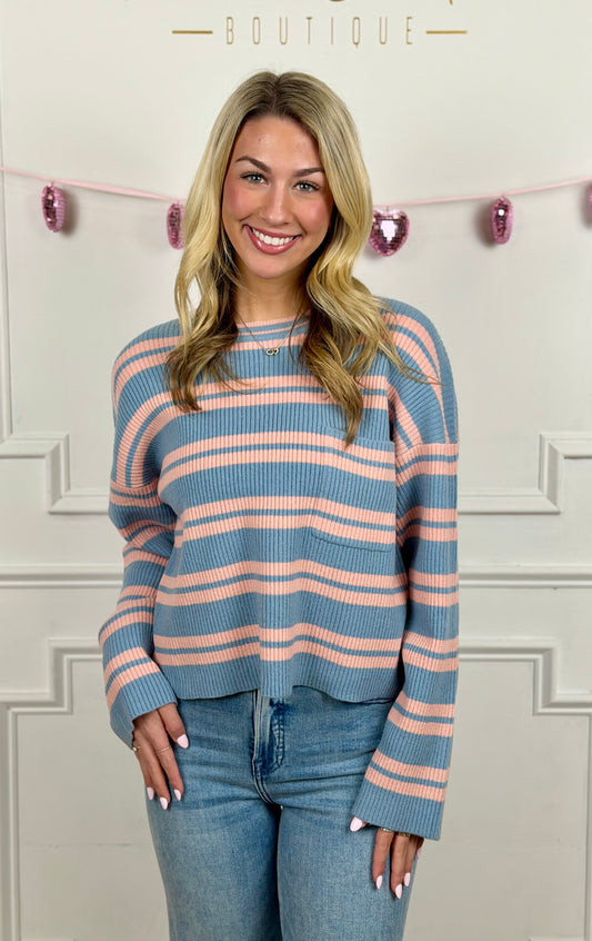 Trail Mix Striped Pullover , Light Blue