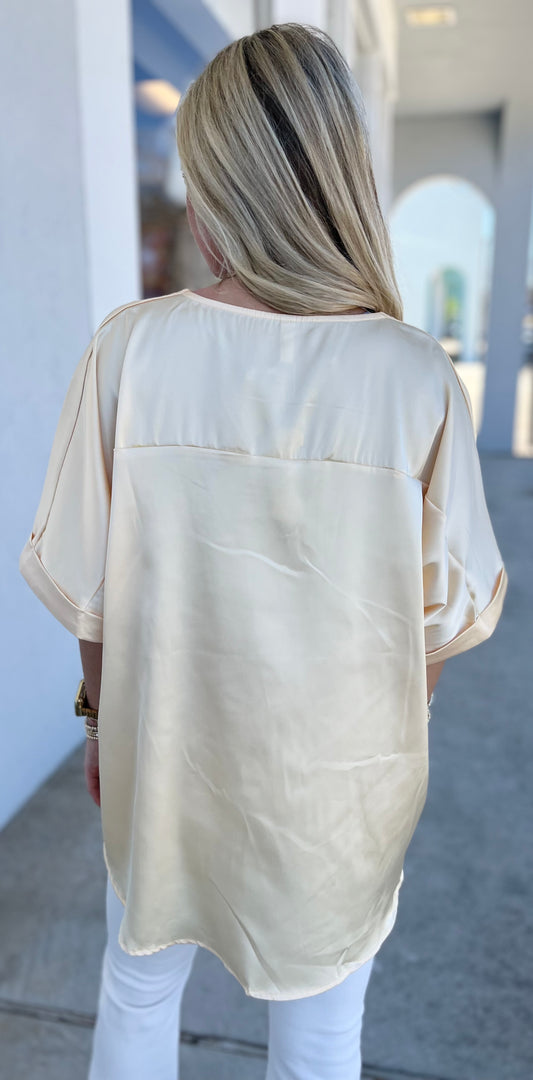 Yellow V Neck Cuff Sleeve Top