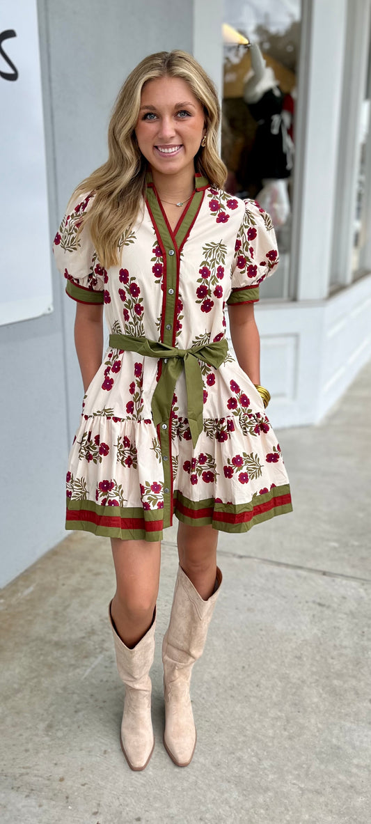 Floral Puff Sleeve Button Down Dress