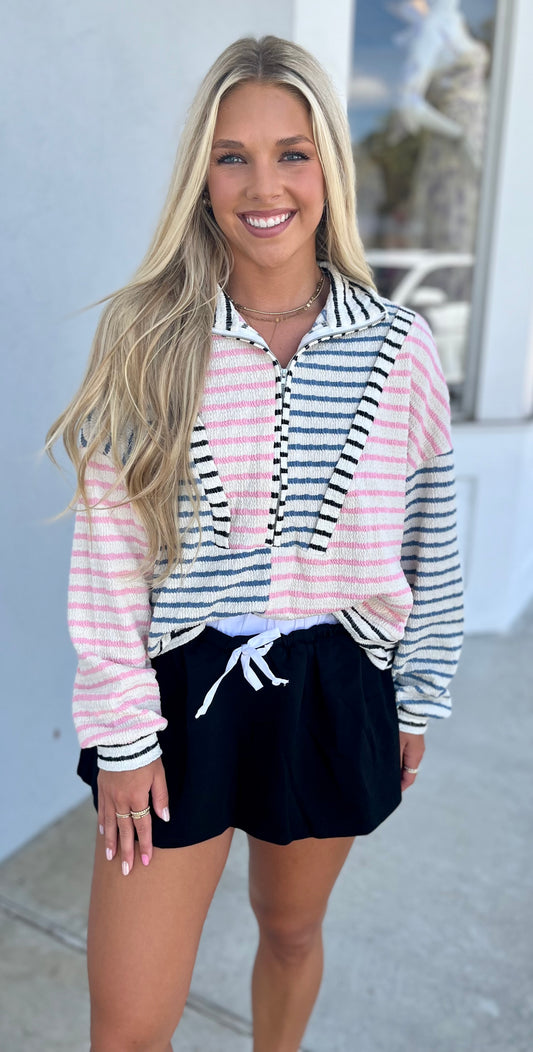 Blue/Pink Oversized Funnel Neck Pullover