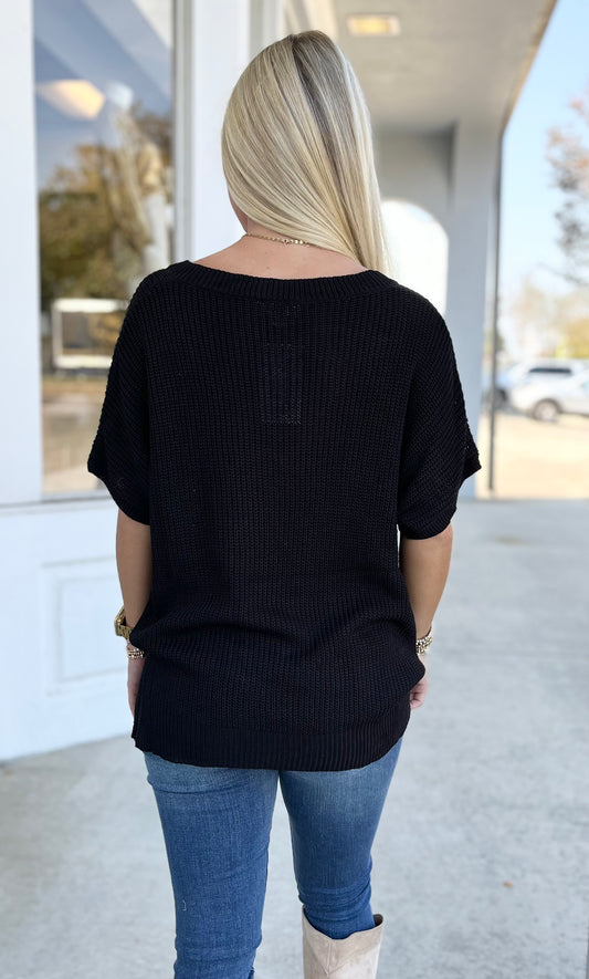 Black V Neck Top with Pocket