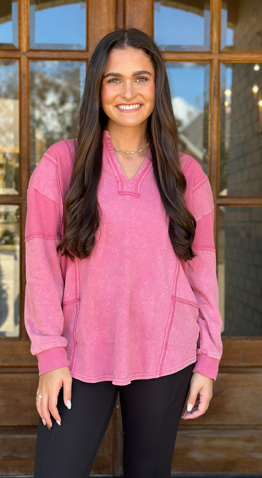 Mauve Mineral Wash Oversized Top