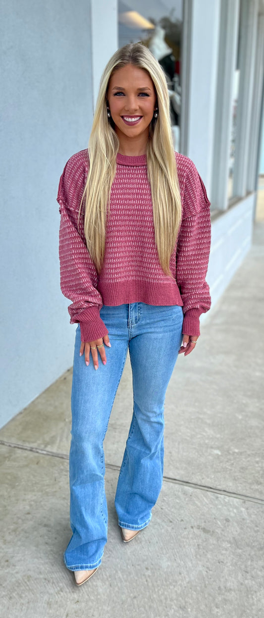 Mauve Two Tone Textured Sweater