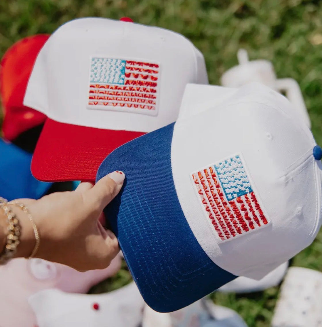 Two Toned Hat, Blue & White Flag