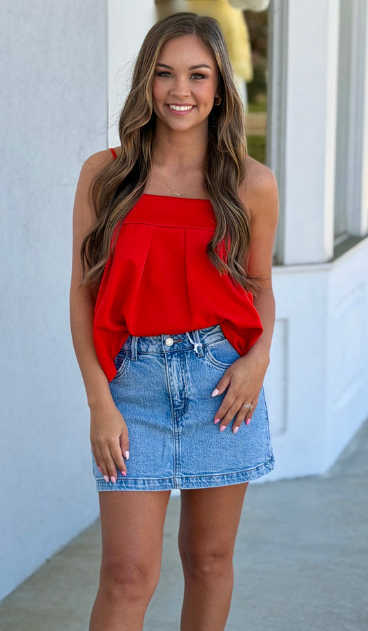 Bow Back Detail Spaghetti Strap Cami , Red