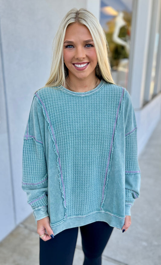 LS Mineral Washed Thermal Top , Faded Teal