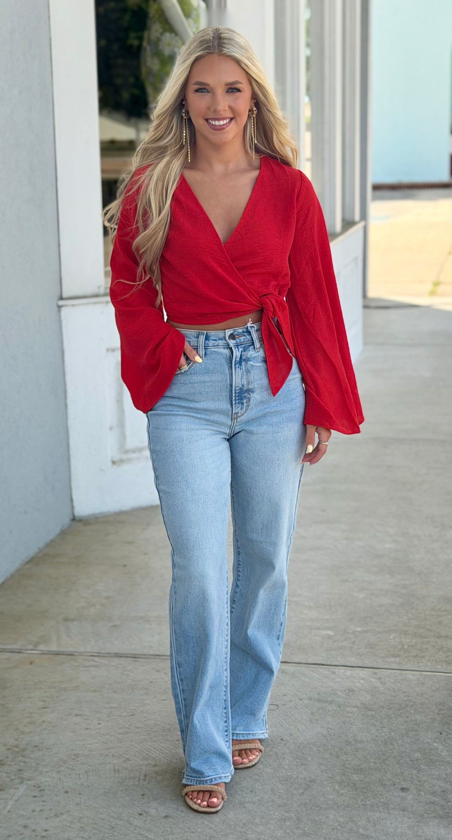 Bell Sleeve Top, Red