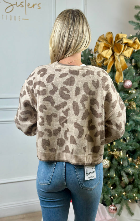 Leopard Patterened Bow Tie Cardigan