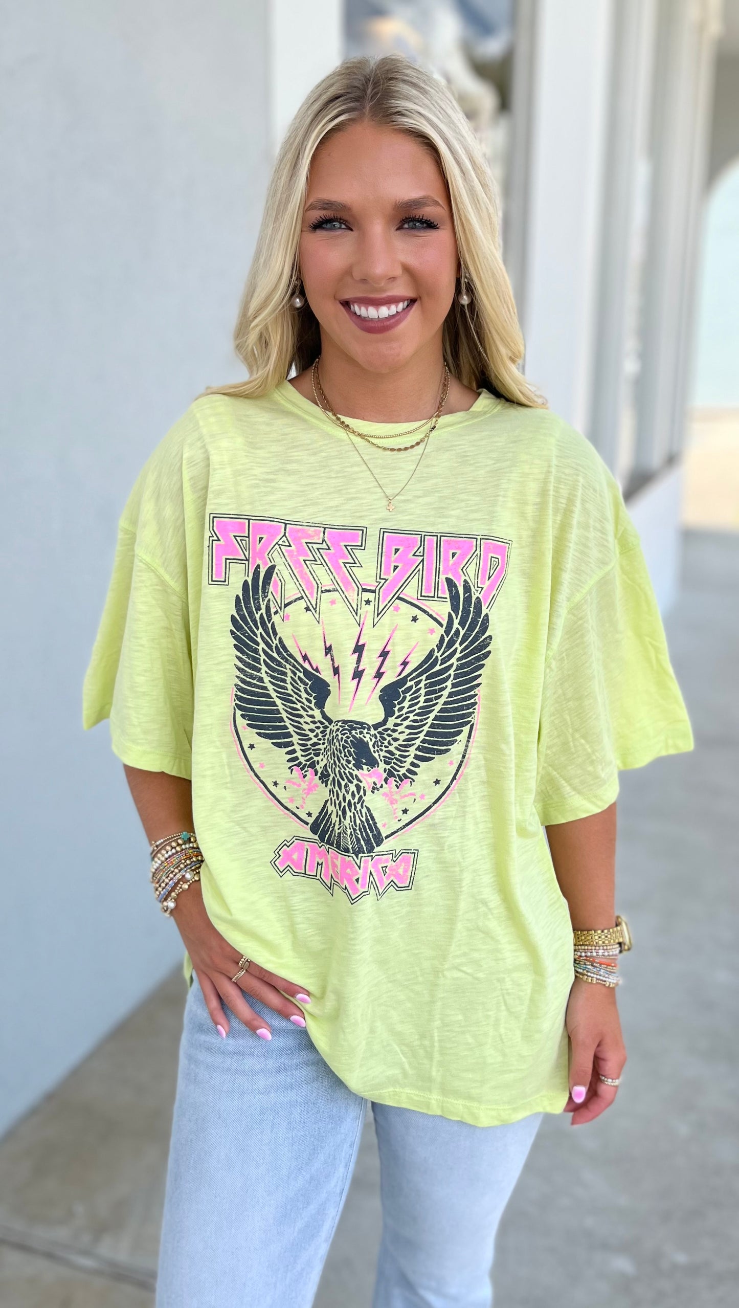 Free Bird America Vintage Graphic Tee, Lime