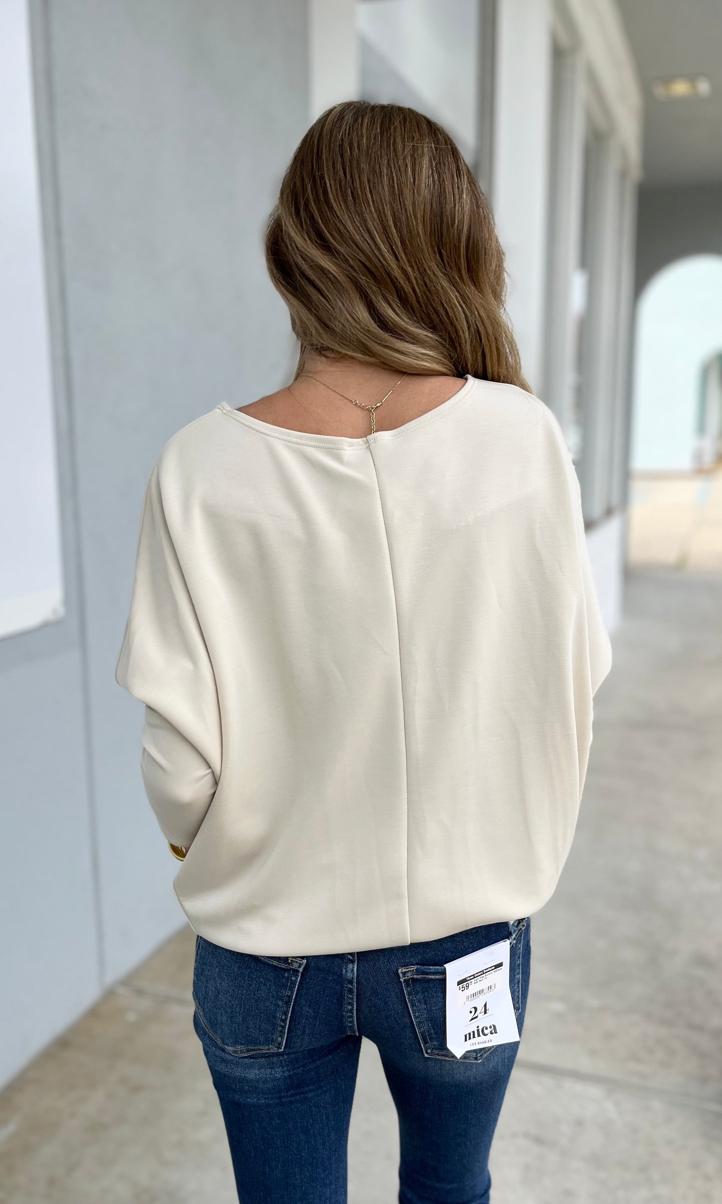 Long Sleeve Scuba Dolman Top , Stone