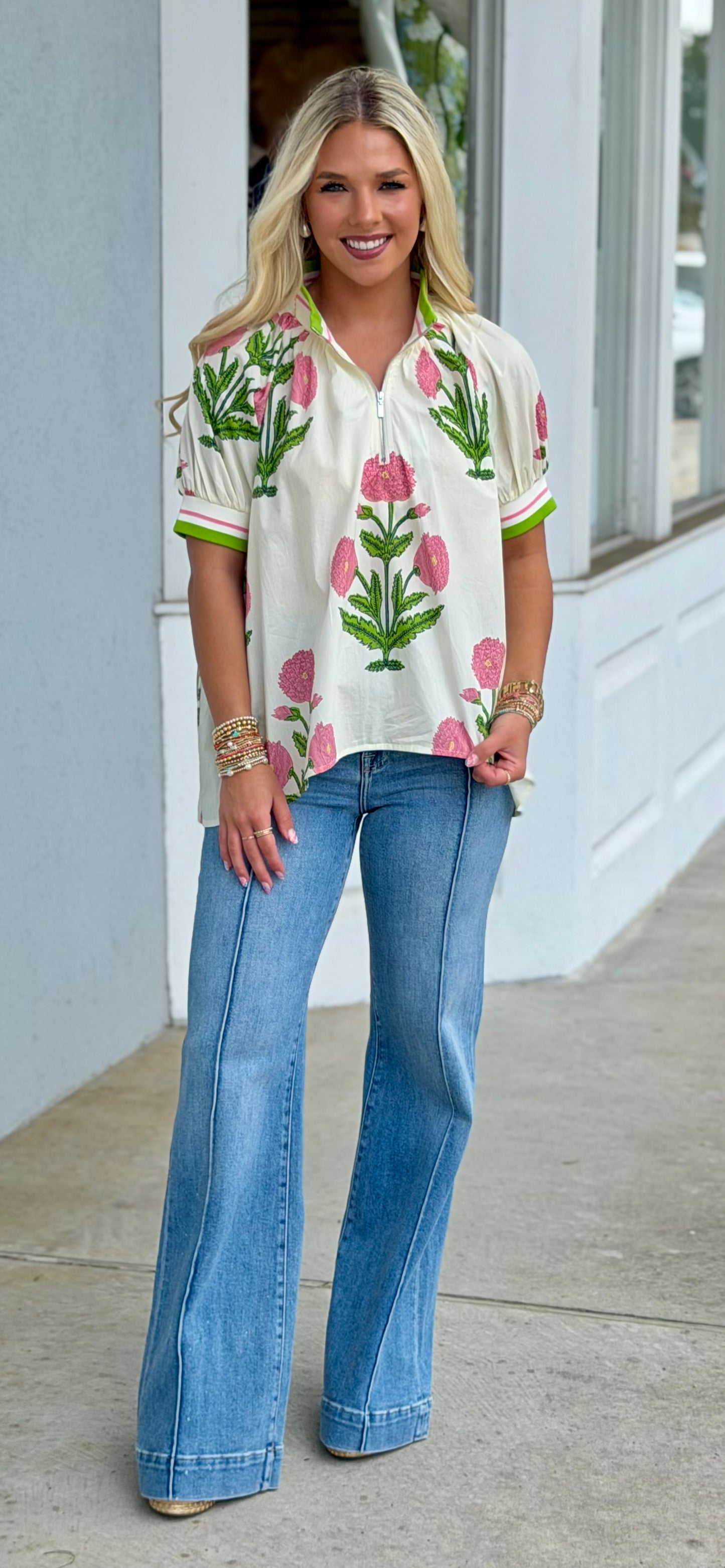 Pink Mix Floral With Half Zip Top
