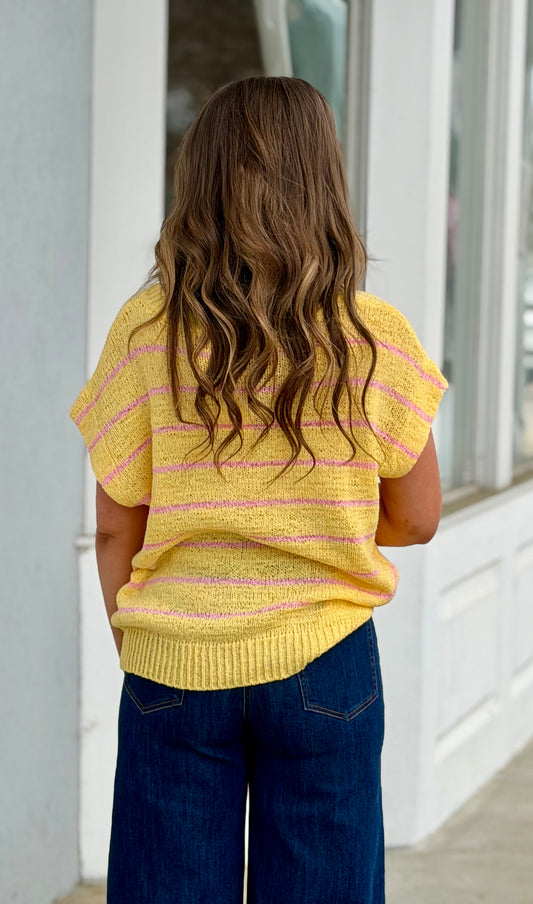 Butter Yellow Striped Knit Sweater Vest