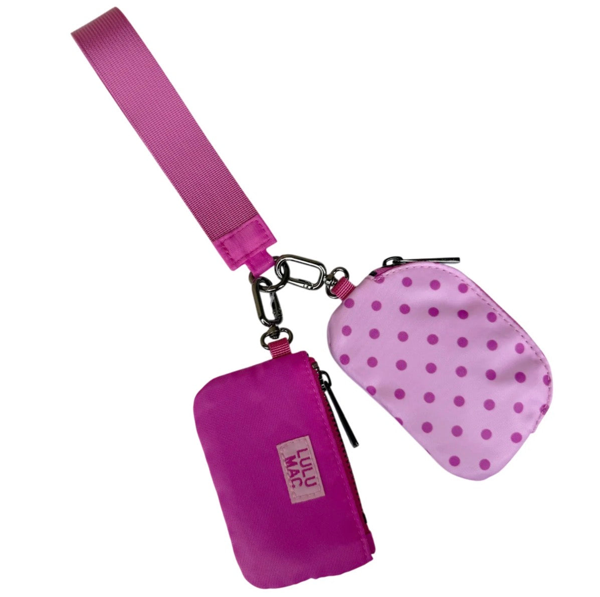 Lulu Mac Double Pouch Wristlet , Pink/Pink Polka Dot