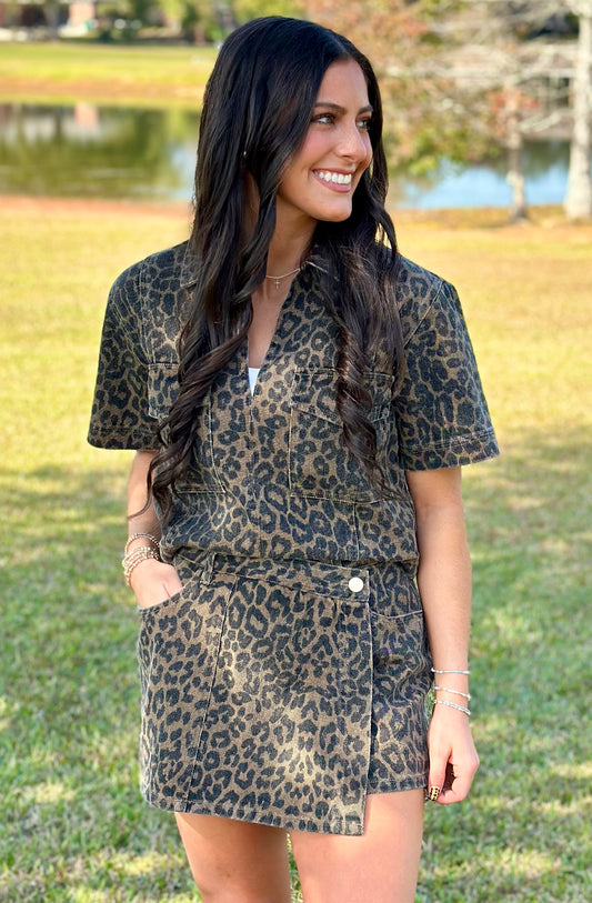 Brown Leopard Wrap Skort