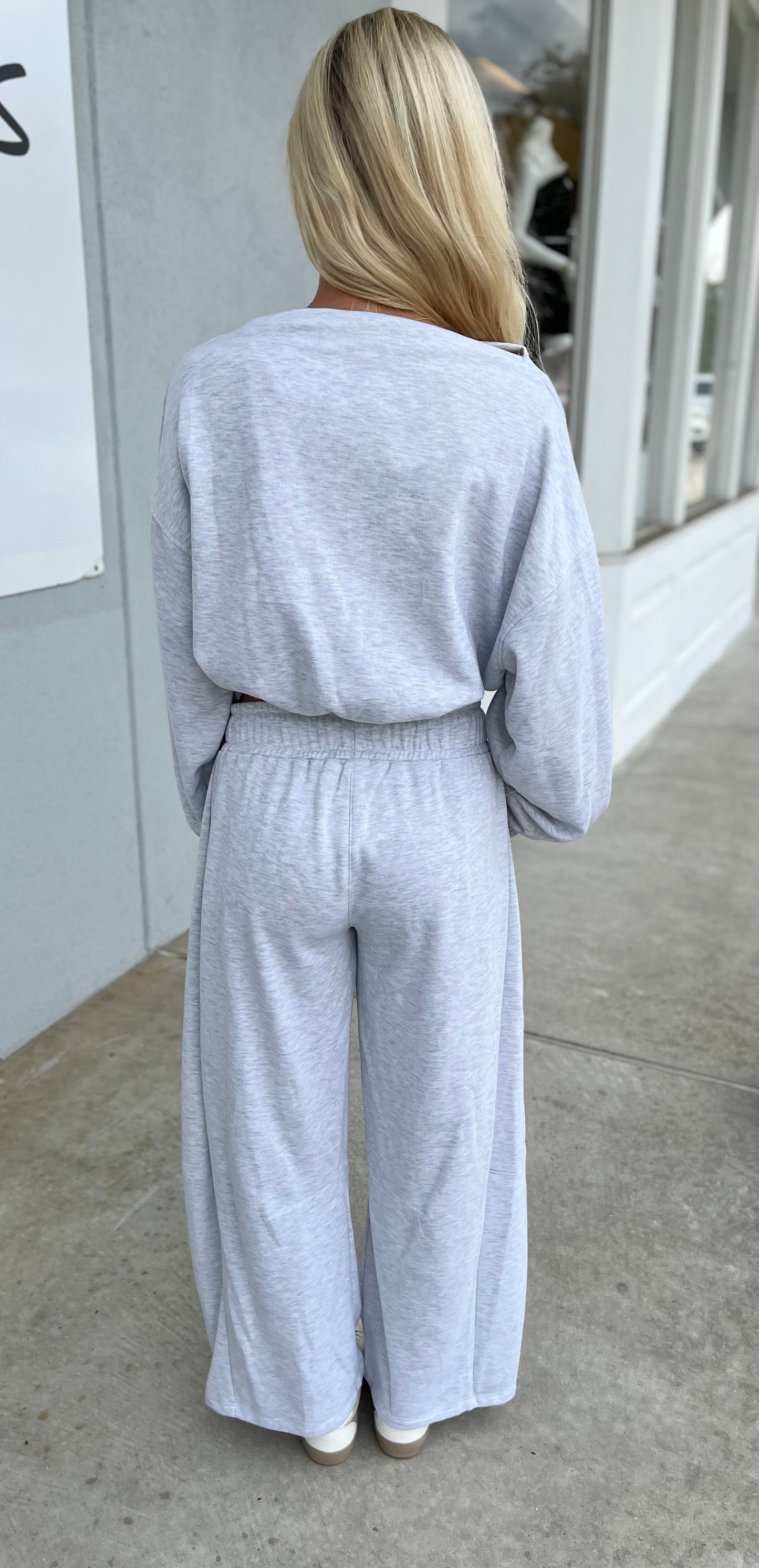 Heather Grey Elastic Bottom Top