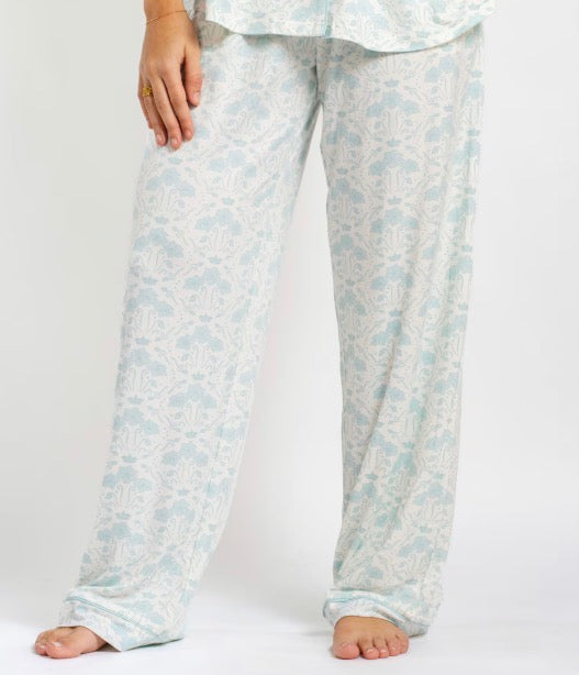 White/Blue Printed Short Sleeve/Pant Pajama Set