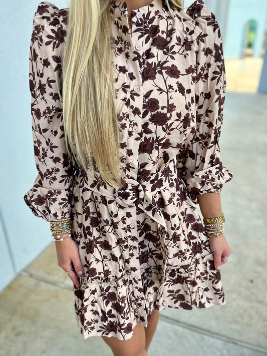 Floral Print High Neck Removable Buckle Dress