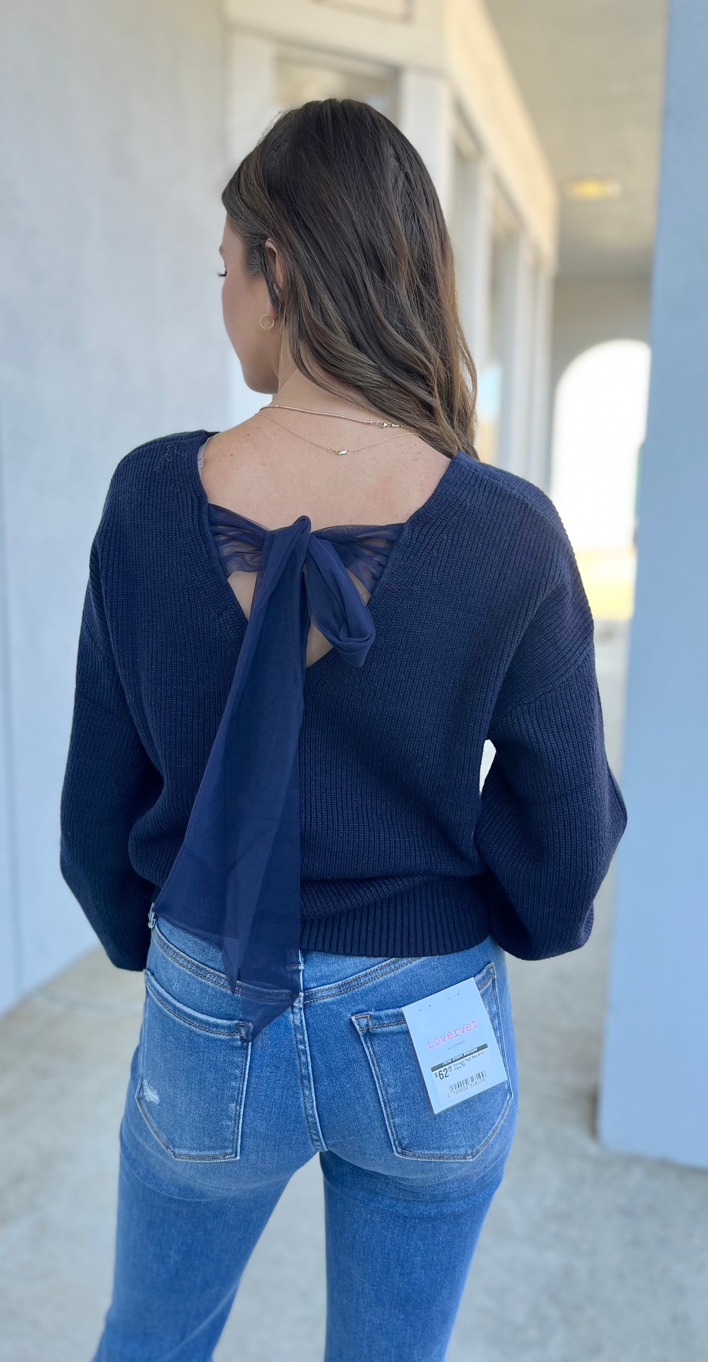 Navy Back Bow Detail Sweater