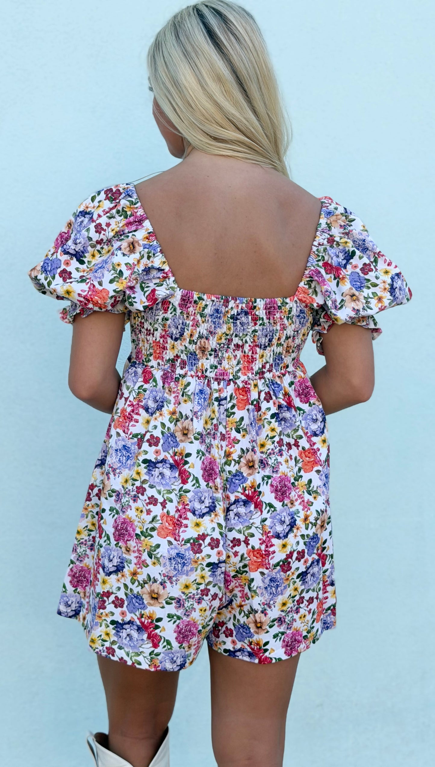 Puff Sleeve Denim Romper