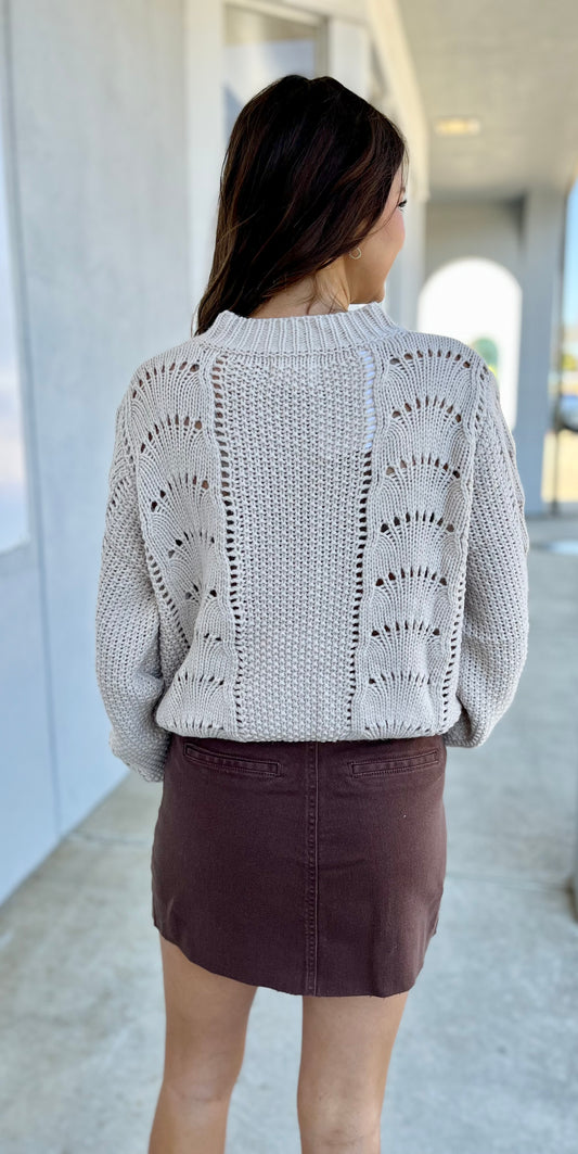 Oatmeal Scallop Crochet Sweater
