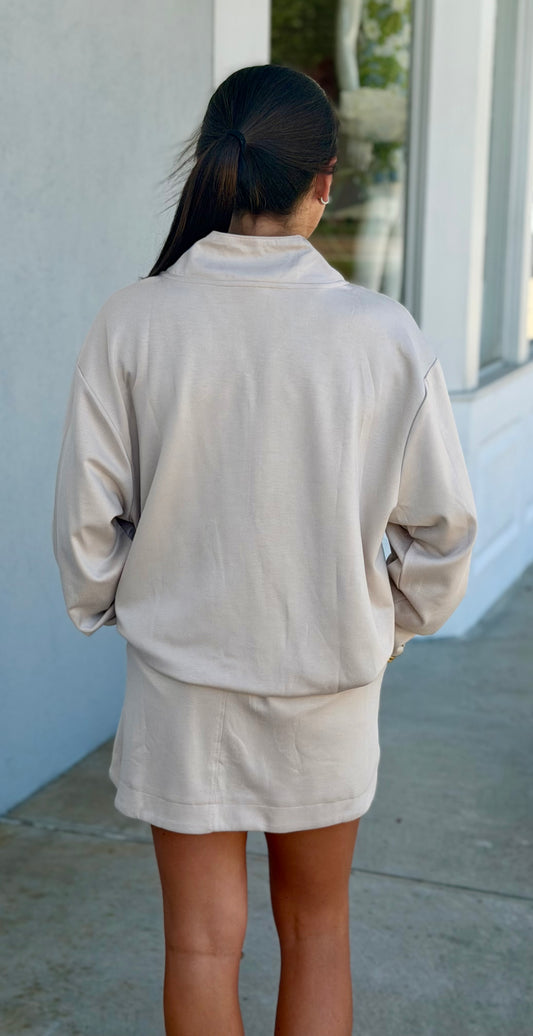 Long Sleeve Half Zip Top and Skort SET, Stone