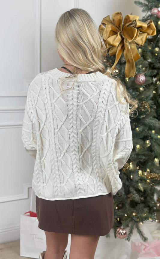 Cableknit Sweater, Ivory