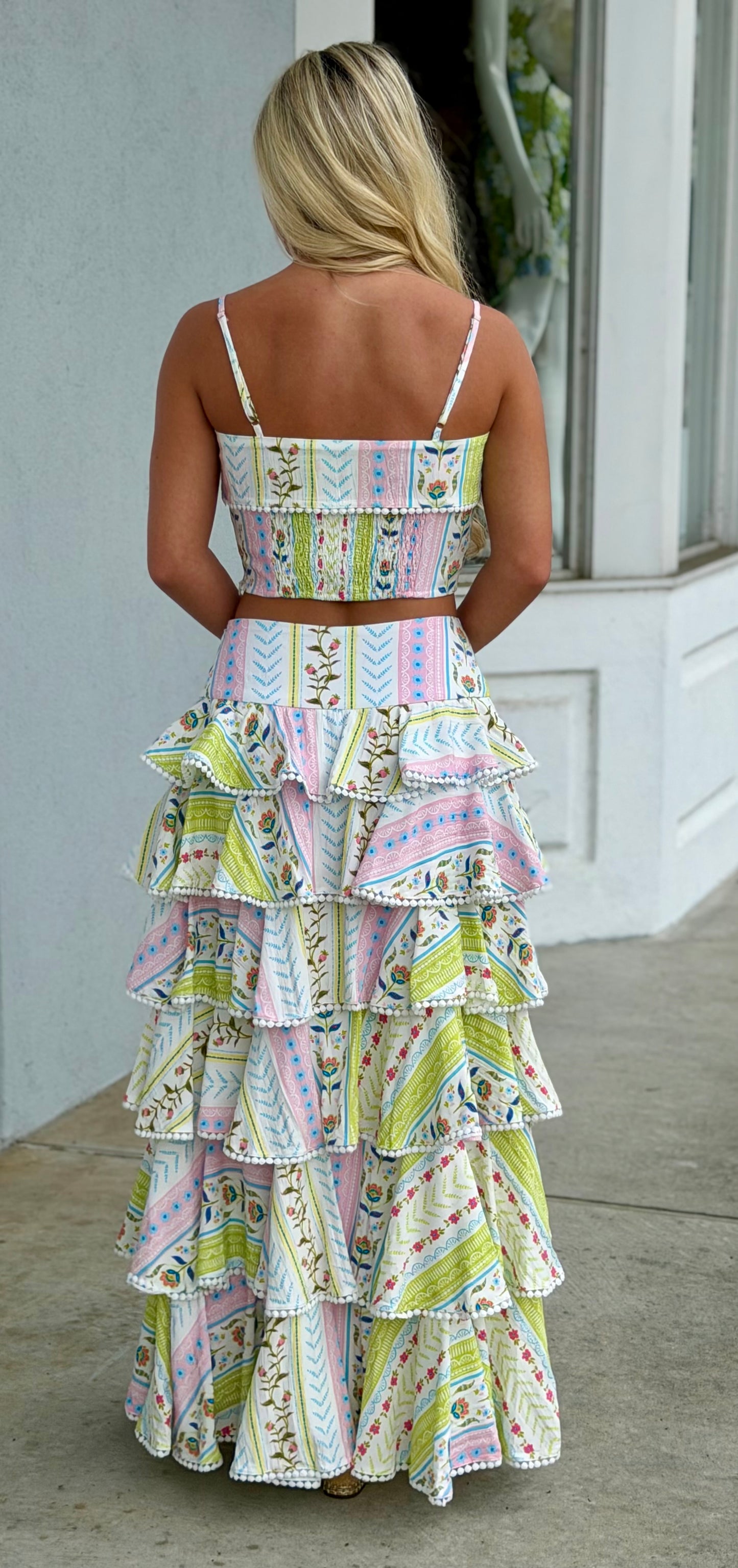 Floral Print Tiered Maxi Skirt & Tank SET