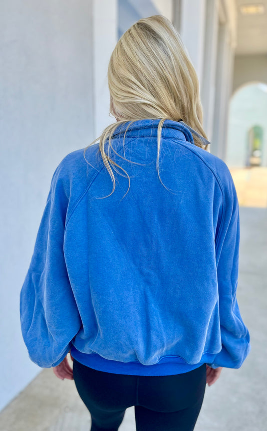 Cobalt Blue Snap Button Pullover