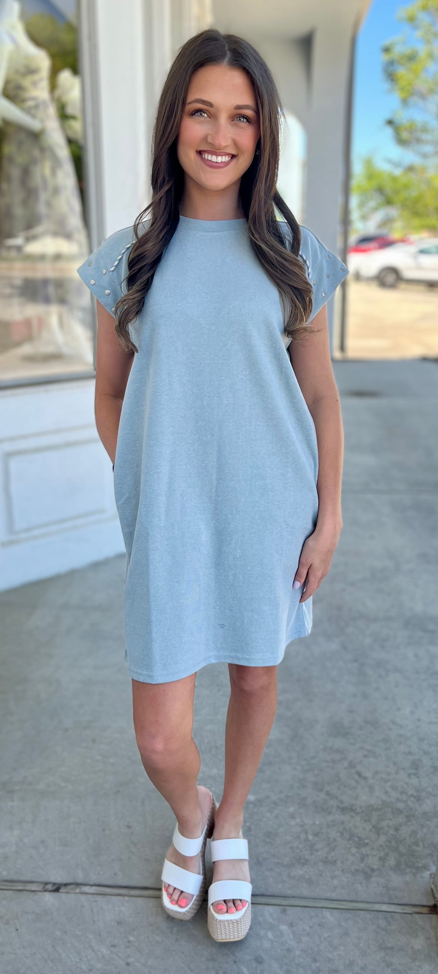 Lt Blue Studded Mini Dress