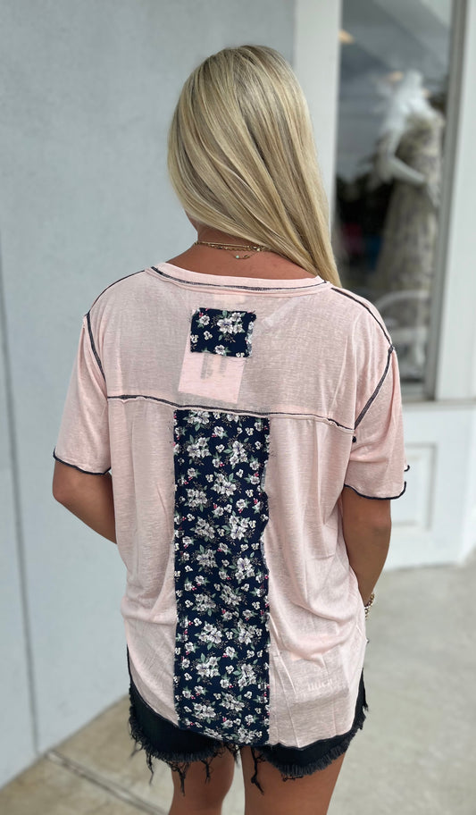 Peach Blush V Neck Pocket Knit Top
