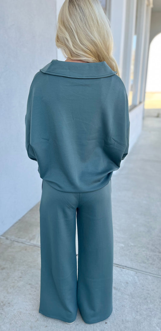 Scuba Collared Pullover & Pants SET, Ash Jade