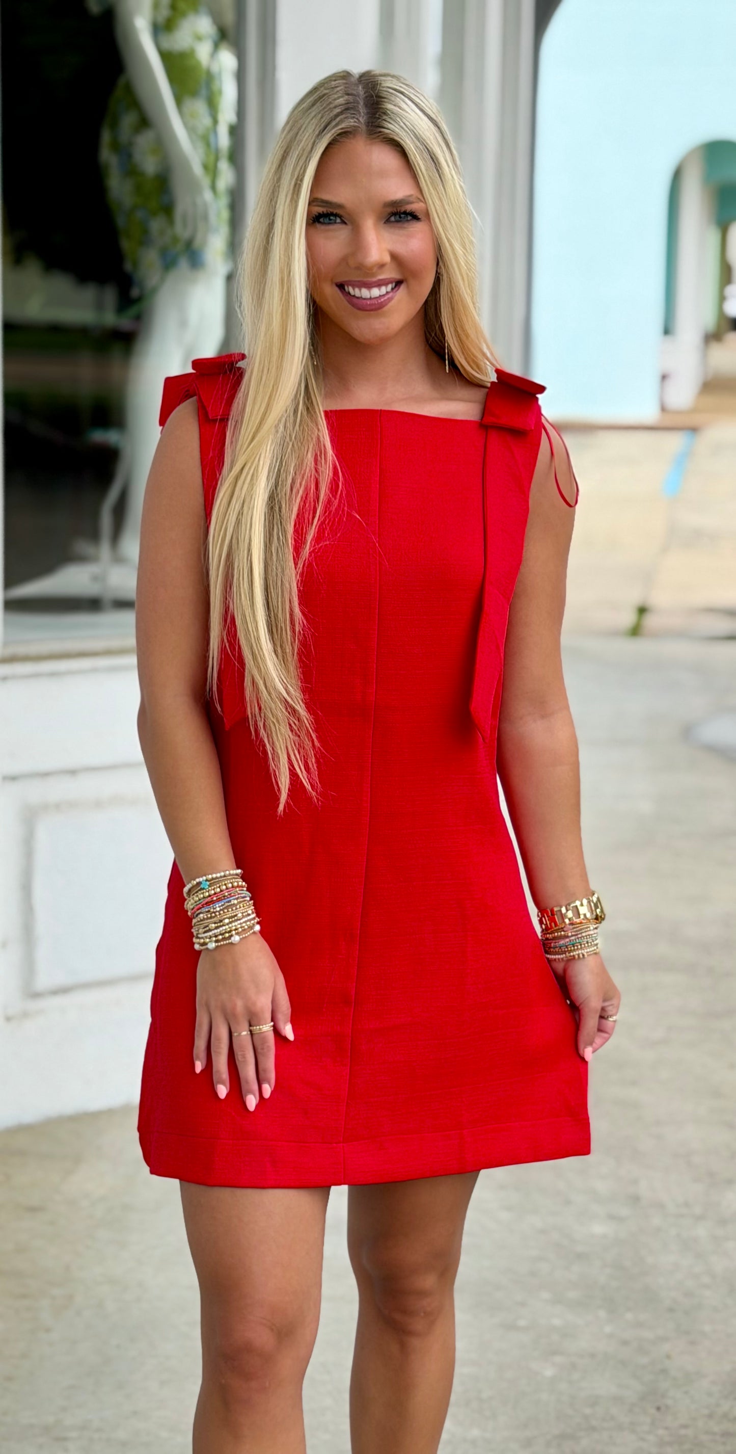 Red Neckline Bow Dress